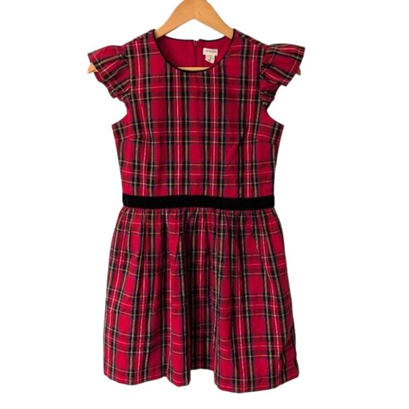 Crewcuts Vibrant Flutter Sleeve Red Tartan Plaid Dress Size 12 - Picture 1 of 5